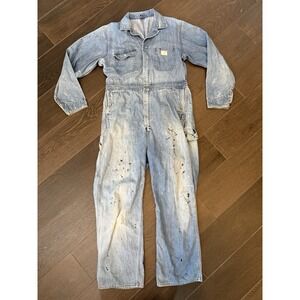 Vtg 60/70s Big Mac Coveralls Paint Splatter 42L Talon Zip Chore Workwear Farmcor